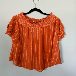 FAVLUX orange blouse Boho Embroidered Feminine Sheer Flowy Size Small